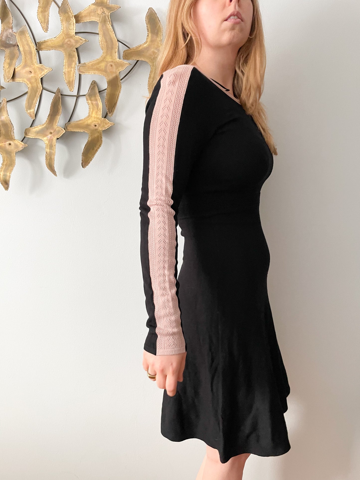 RW & Co. Black Light Pink Knit Sweater Dress - Small