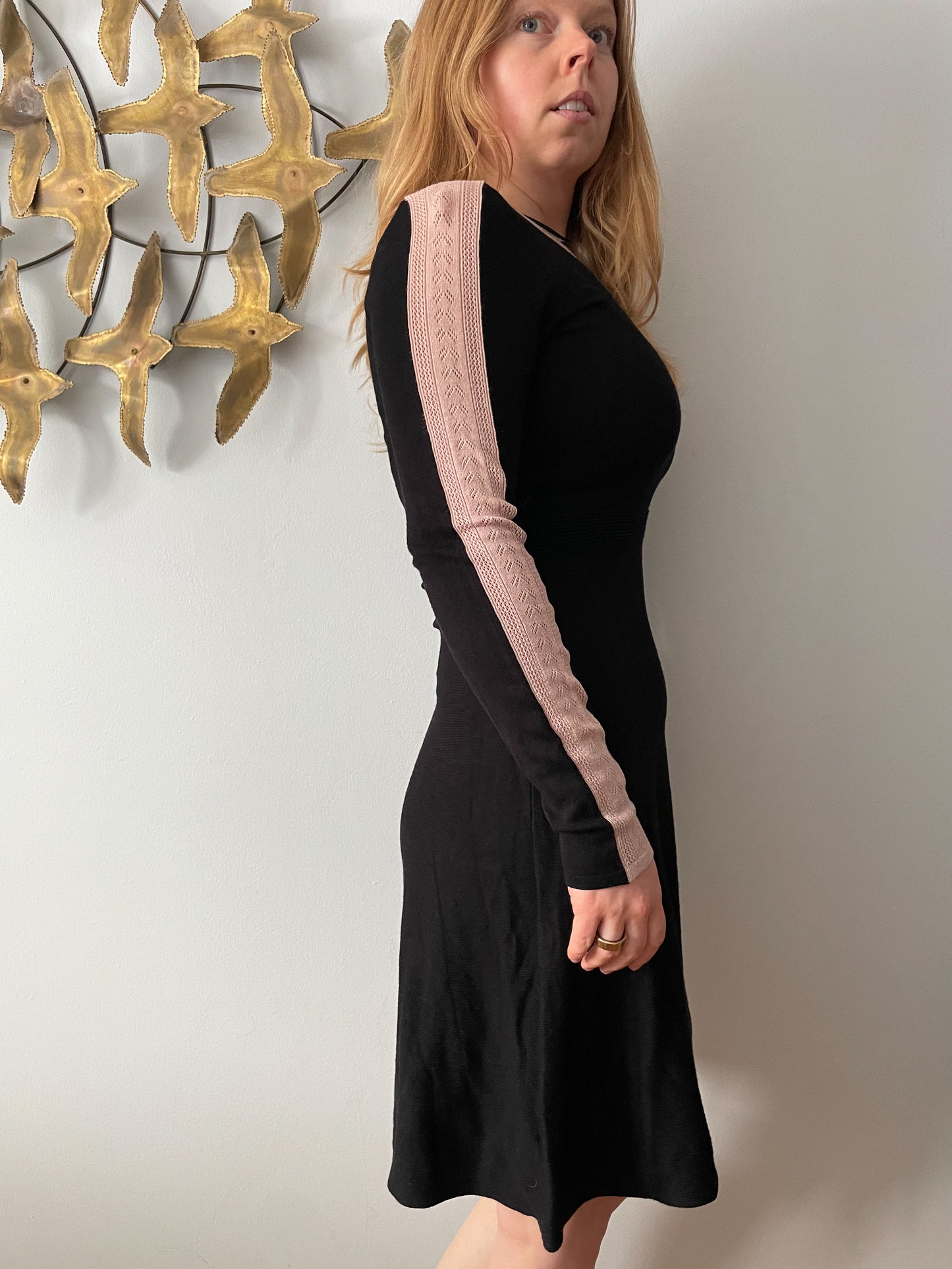 RW & Co. Black Light Pink Knit Sweater Dress - Small