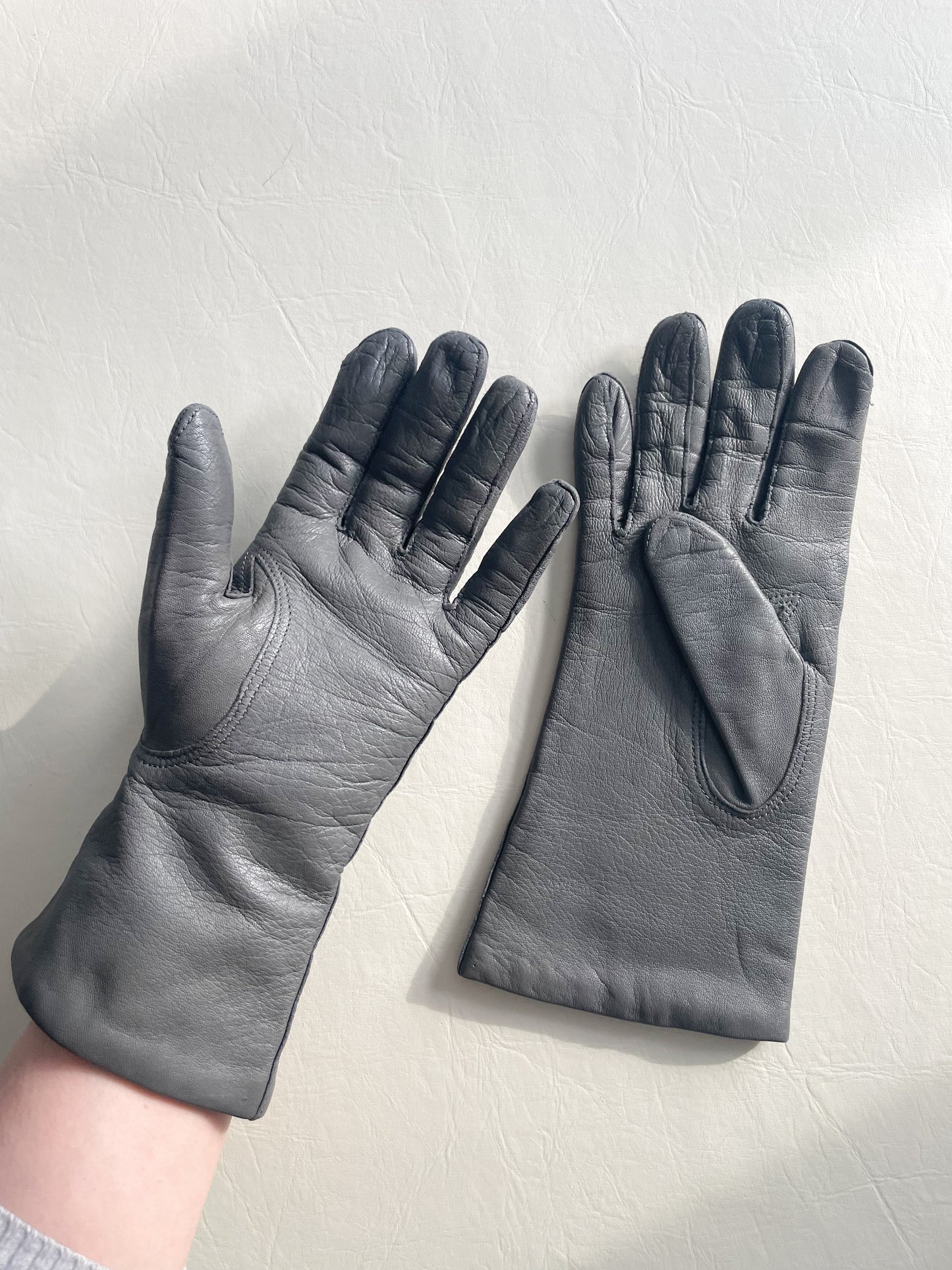 Grey Genuine Leather Gloves