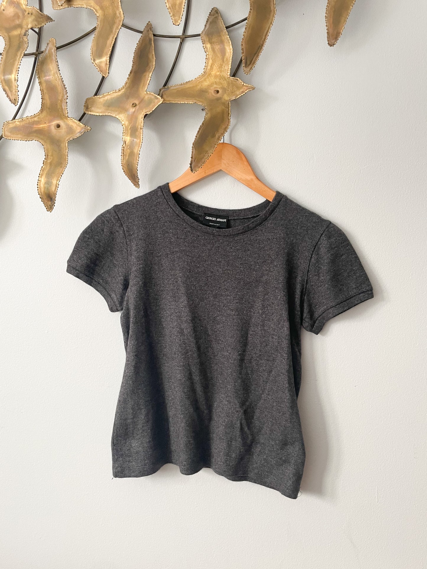 Giorgio Armani Grey Wool Blend Cropped Short Sleeves Jumper T-Shirt - XS/S