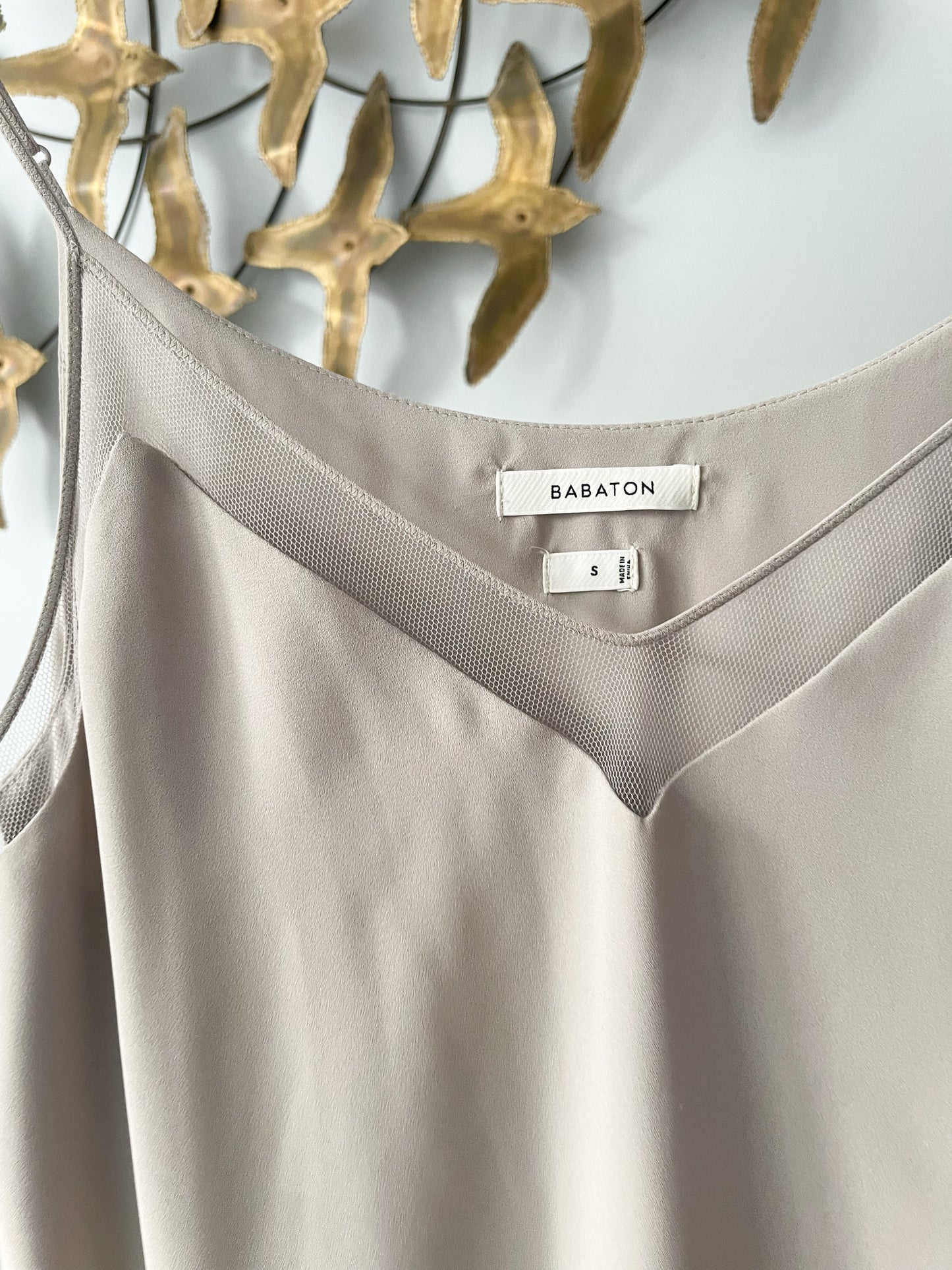 Babaton Grey V-Neck Sheer Cutout Sleeveless Top - Small