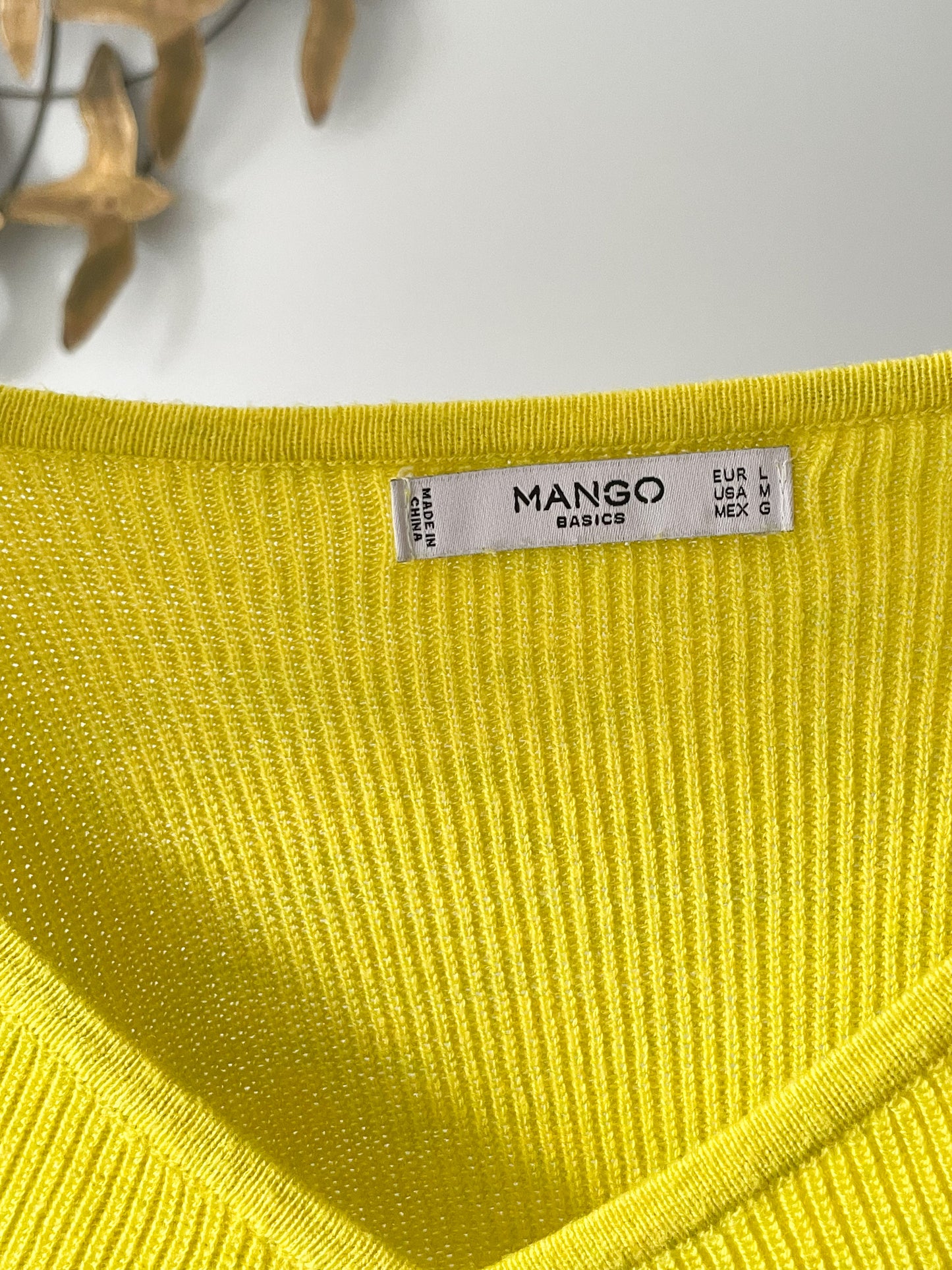 Mango Chartrues Yellow Knit V-Neck 3/4 Sleeve Sweater - M/L