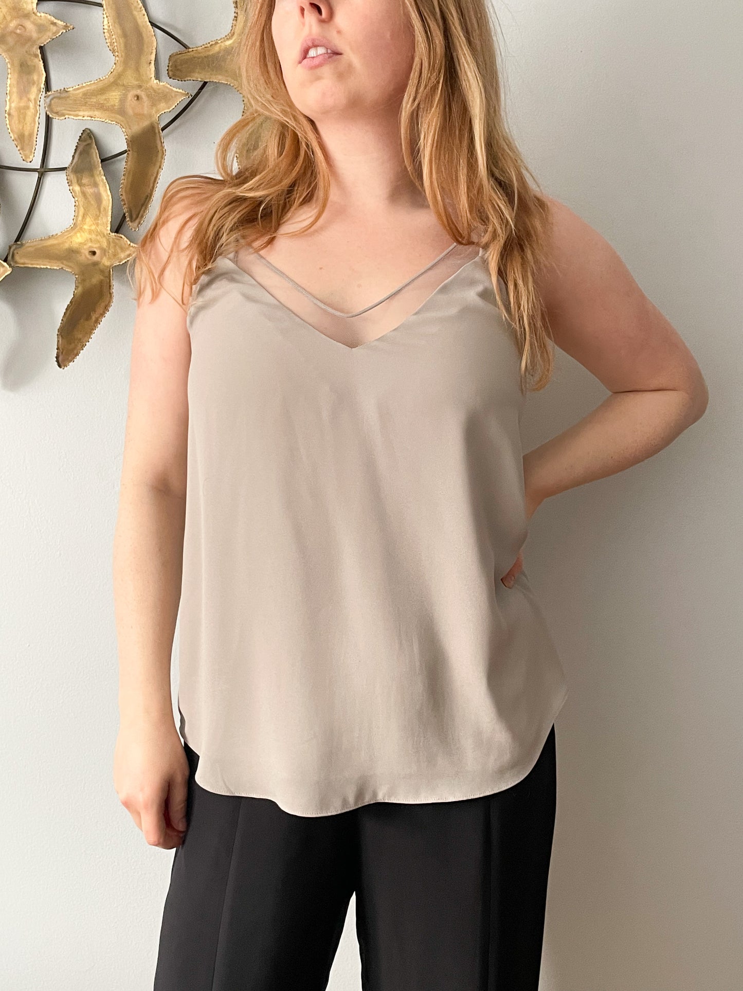 Babaton Grey V-Neck Sheer Cutout Sleeveless Top - Small