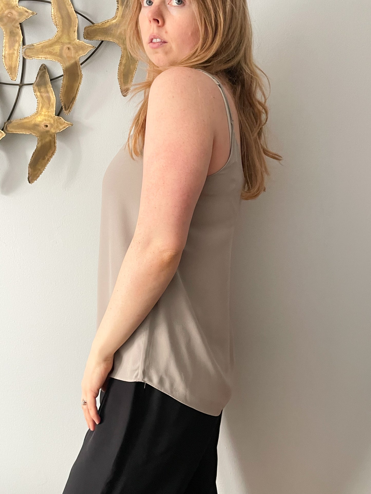 Babaton Grey V-Neck Sheer Cutout Sleeveless Top - Small
