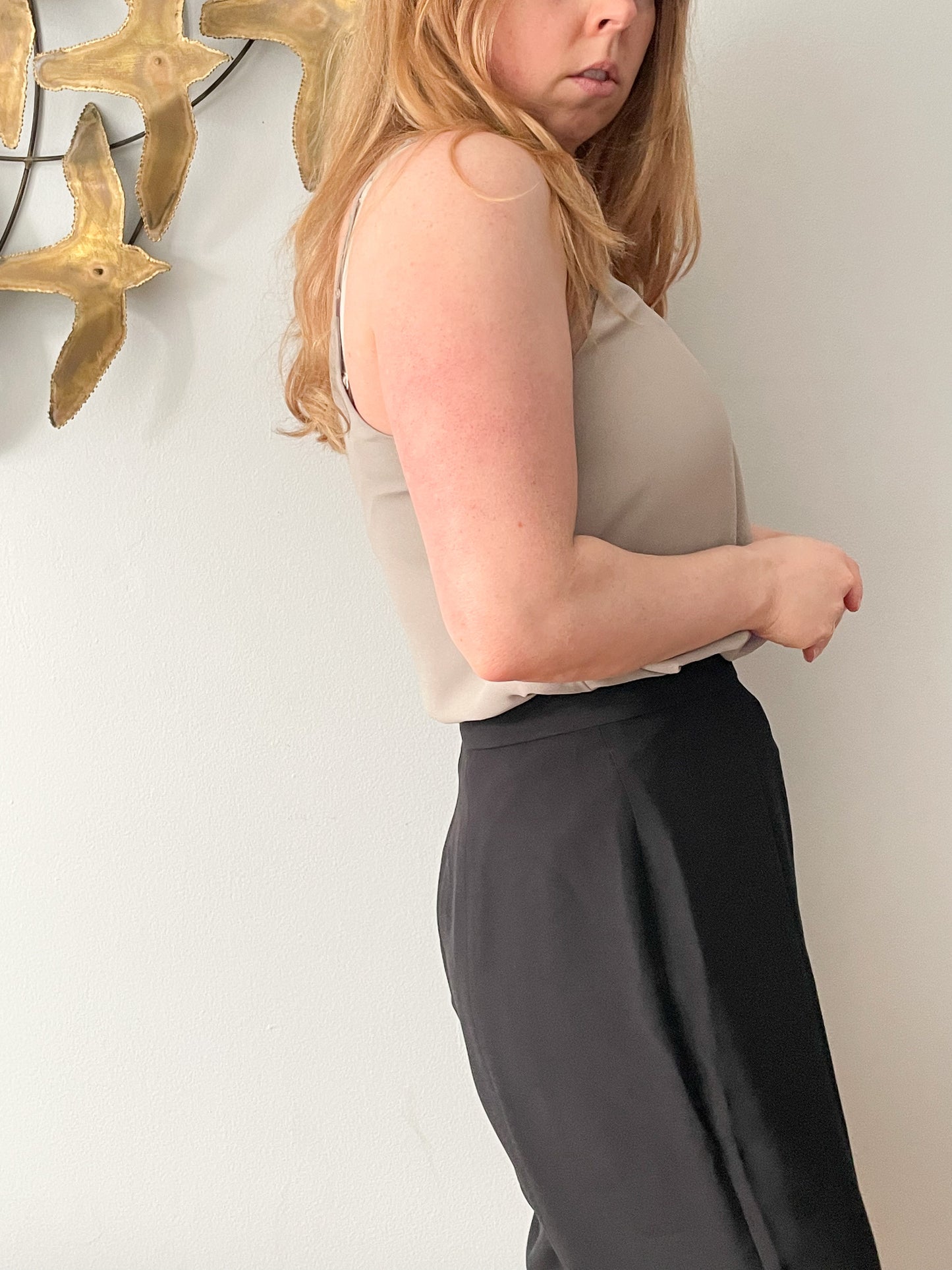 Babaton Grey V-Neck Sheer Cutout Sleeveless Top - Small
