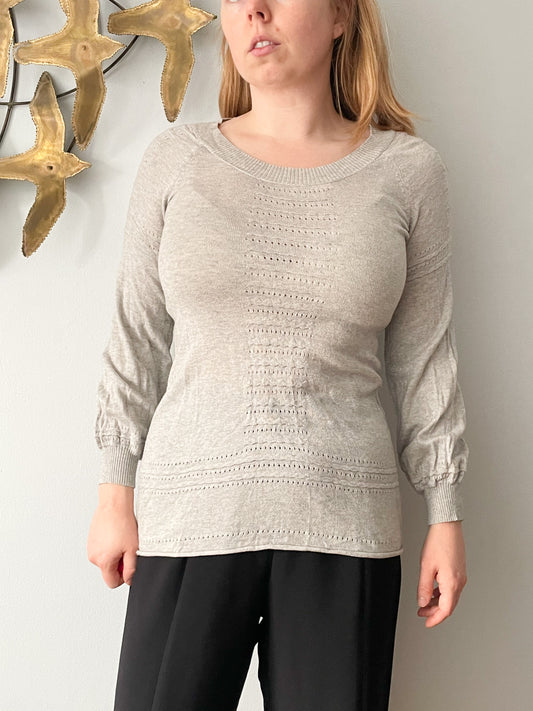 Marc by Marc Jacobs Grey Knit Balloon Sleeve Pointelle Cotton Cashmere Tunic Sweater - XS/S