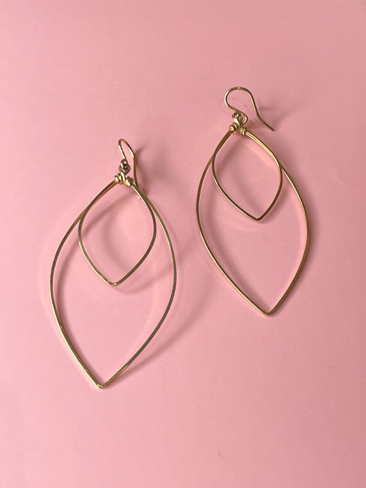 Gold Wire Leaf Dangle Earrings