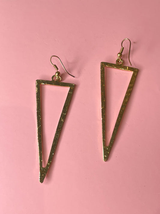 Hammered Gold Triangle Cutout Drop Earrings