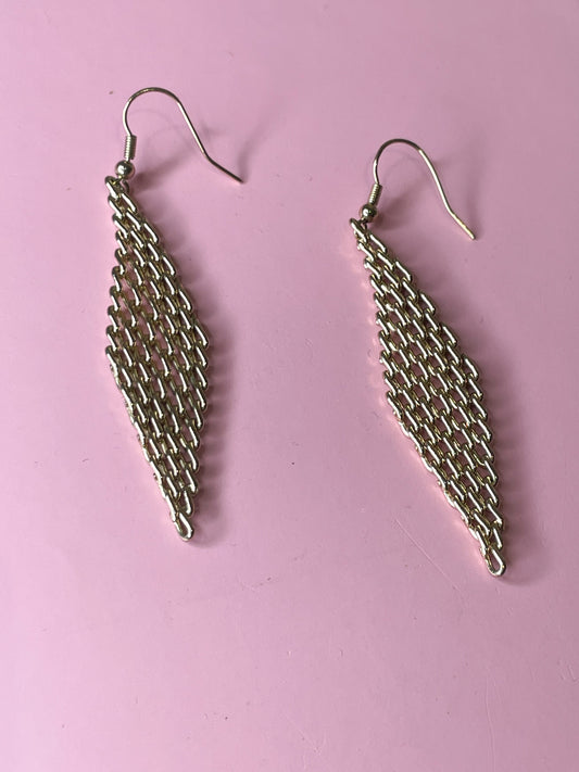 Gold Chainmail Diamond Dangle Earrings