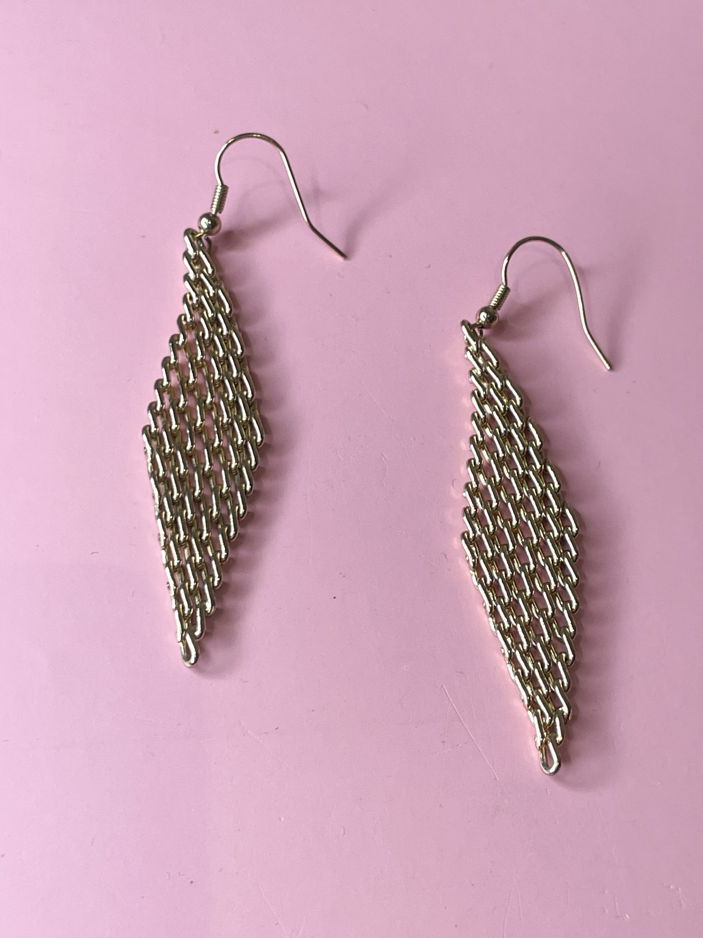 Gold Chainmail Diamond Dangle Earrings