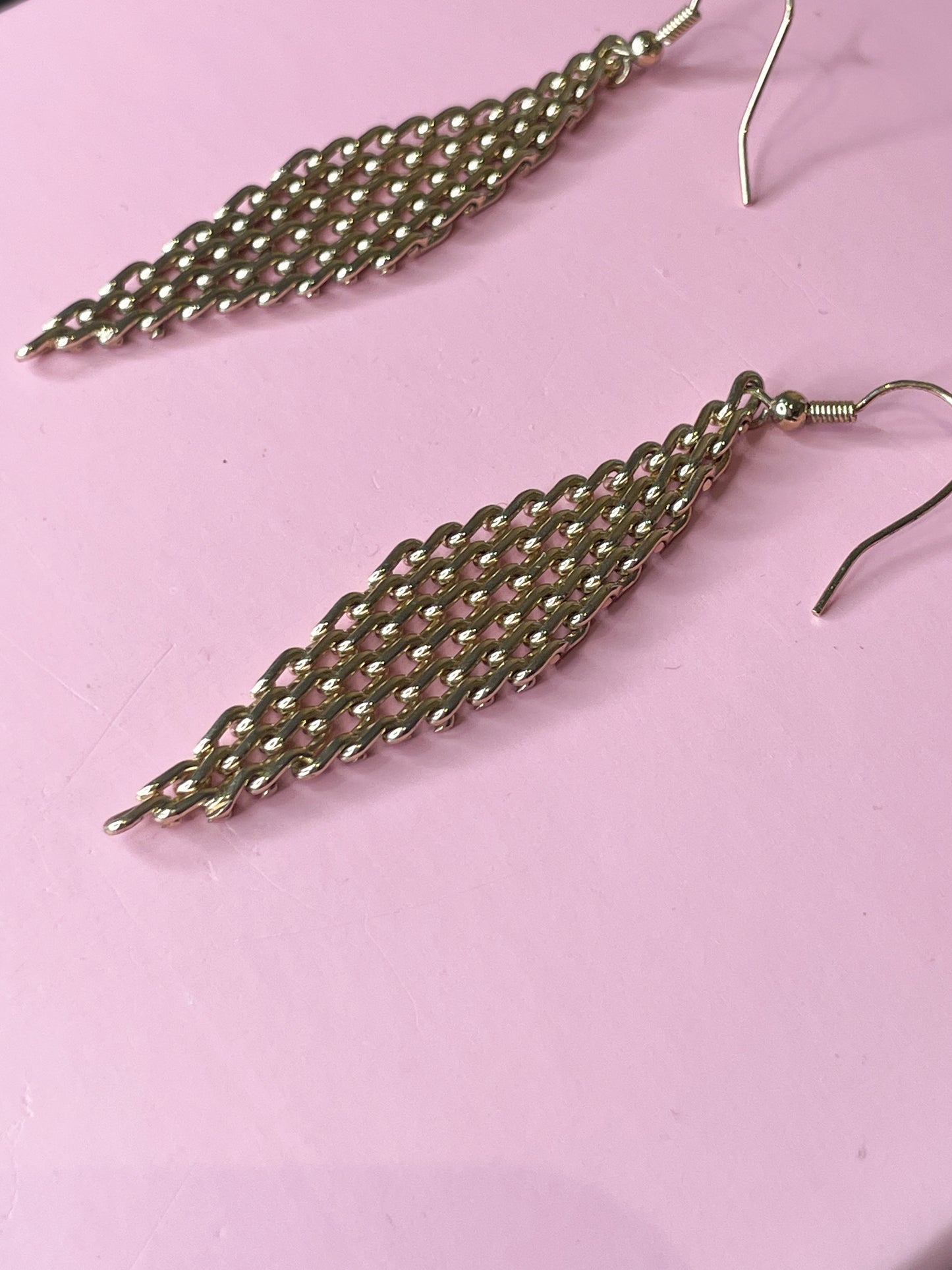Gold Chainmail Diamond Dangle Earrings