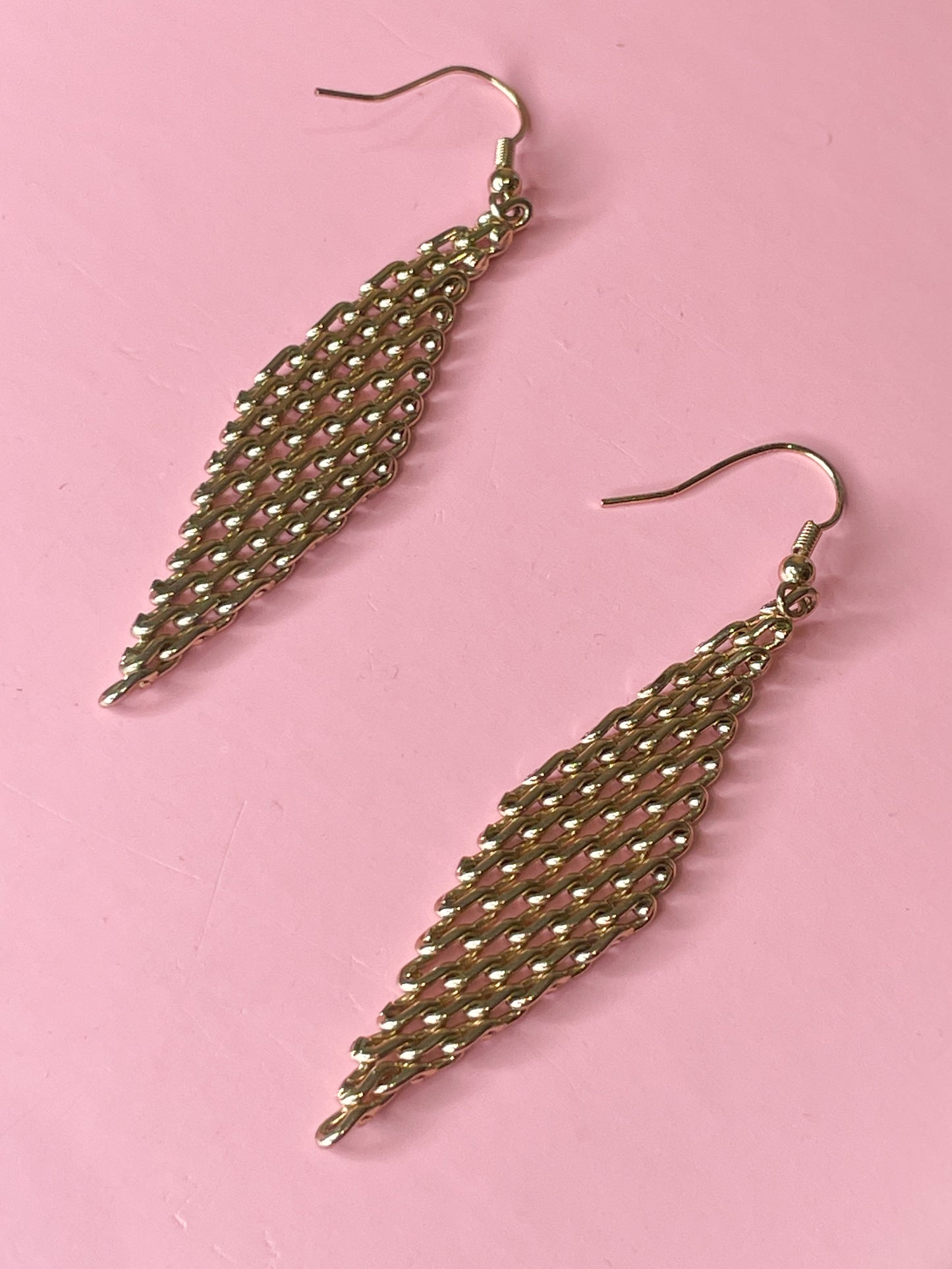 Gold Chainmail Diamond Dangle Earrings