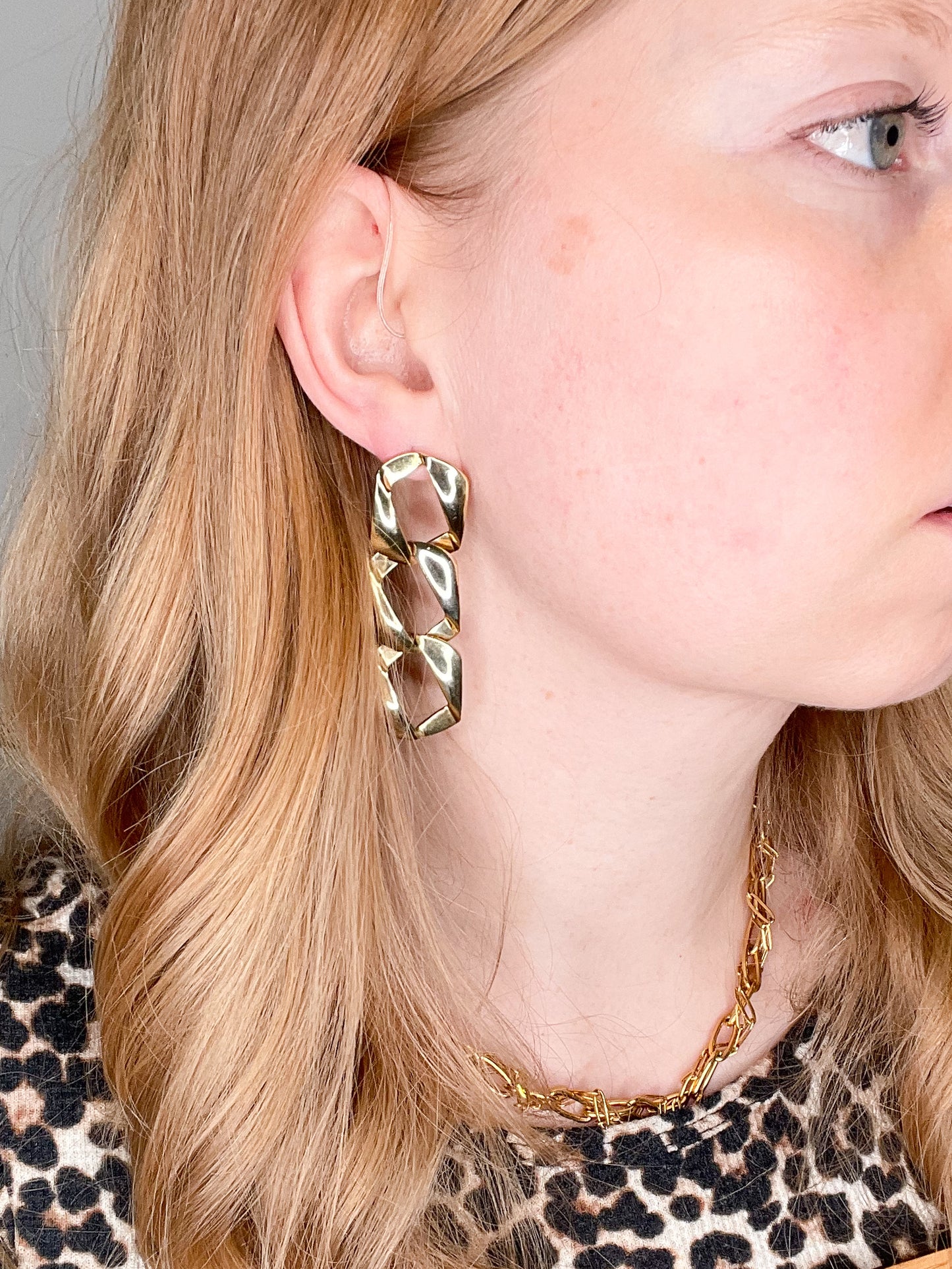 Gold Link Oversized Dangle Earrings