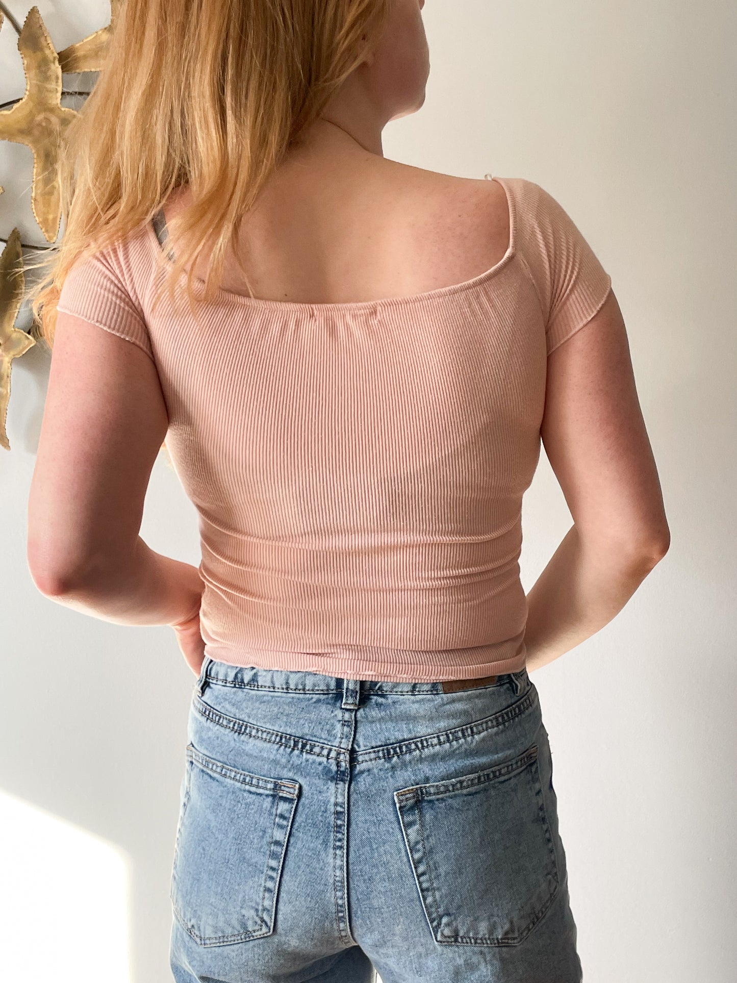 Blush Pink Ribbed Stretch Cropped Top - XS/S