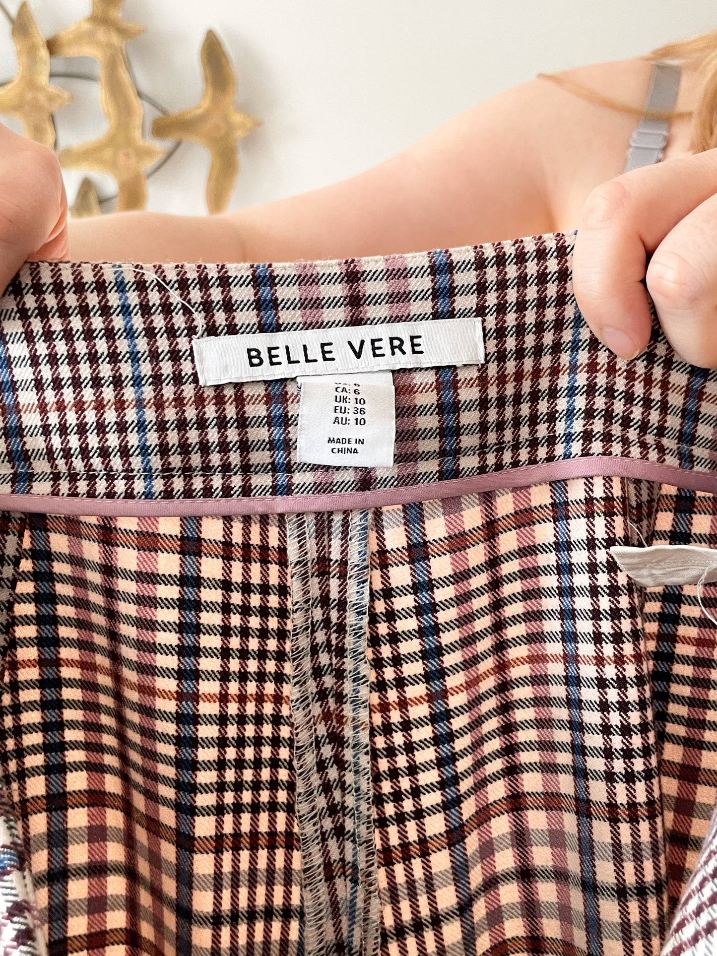Belle Vere Pink Plaid High Rise Wide Leg Cropped Pant Culottes - Medium