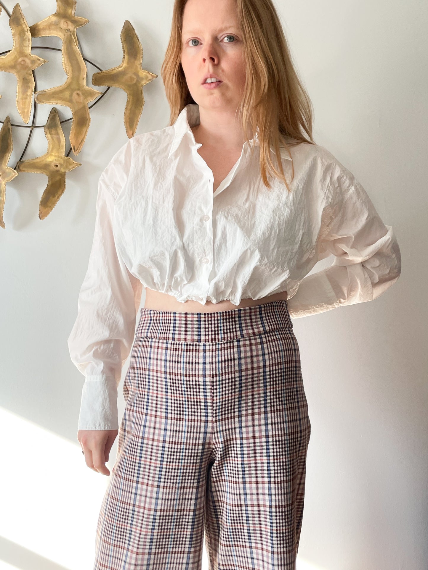 Zara White Cropped Loose Fit Button Down Shirt - S/M