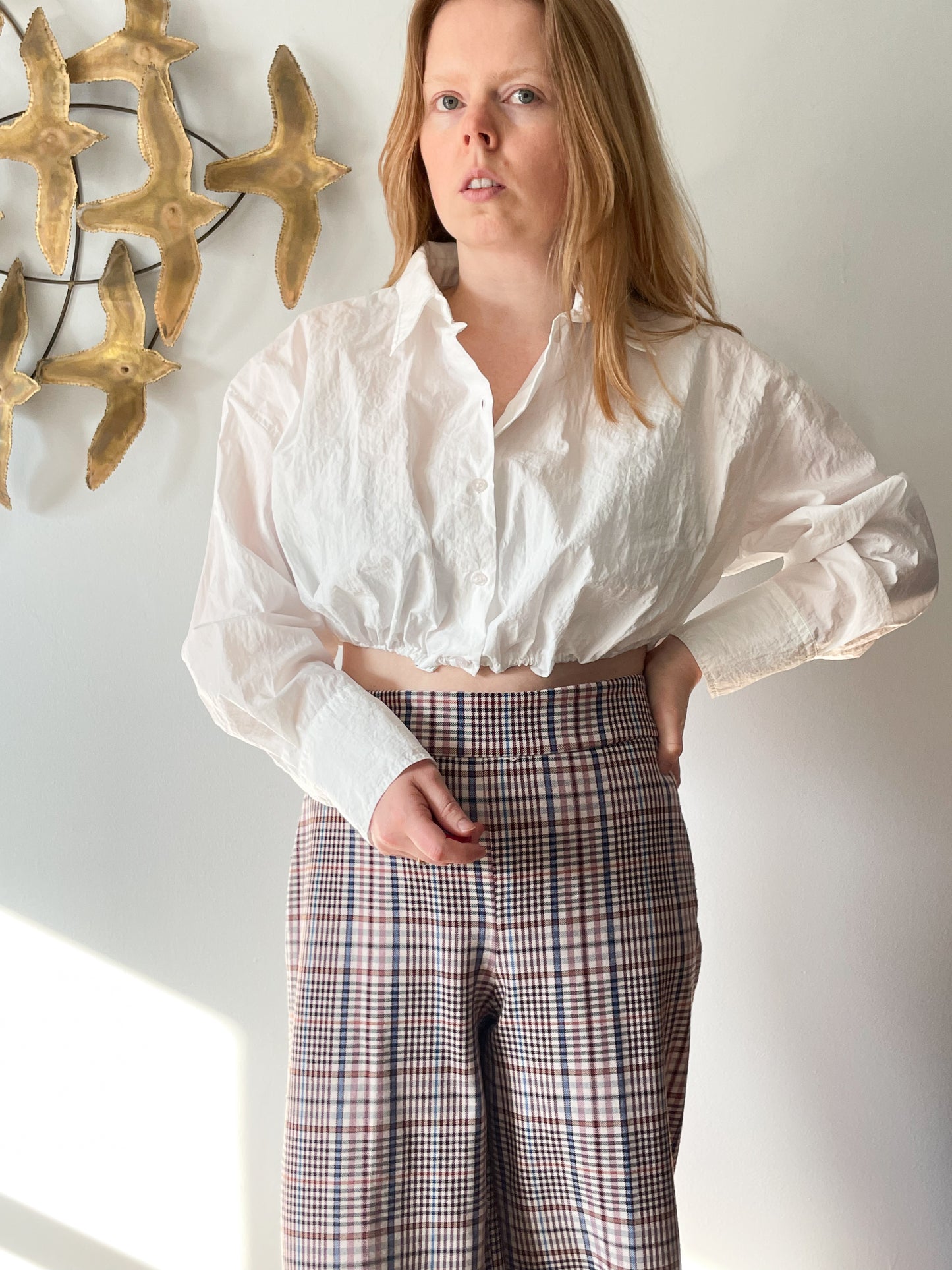 Zara White Cropped Loose Fit Button Down Shirt - S/M