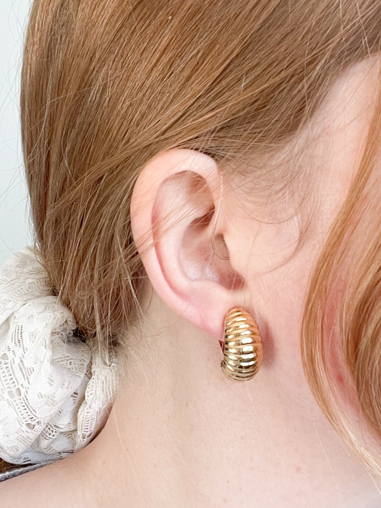 Gold Croissant Hoop Style Clip On Earrings