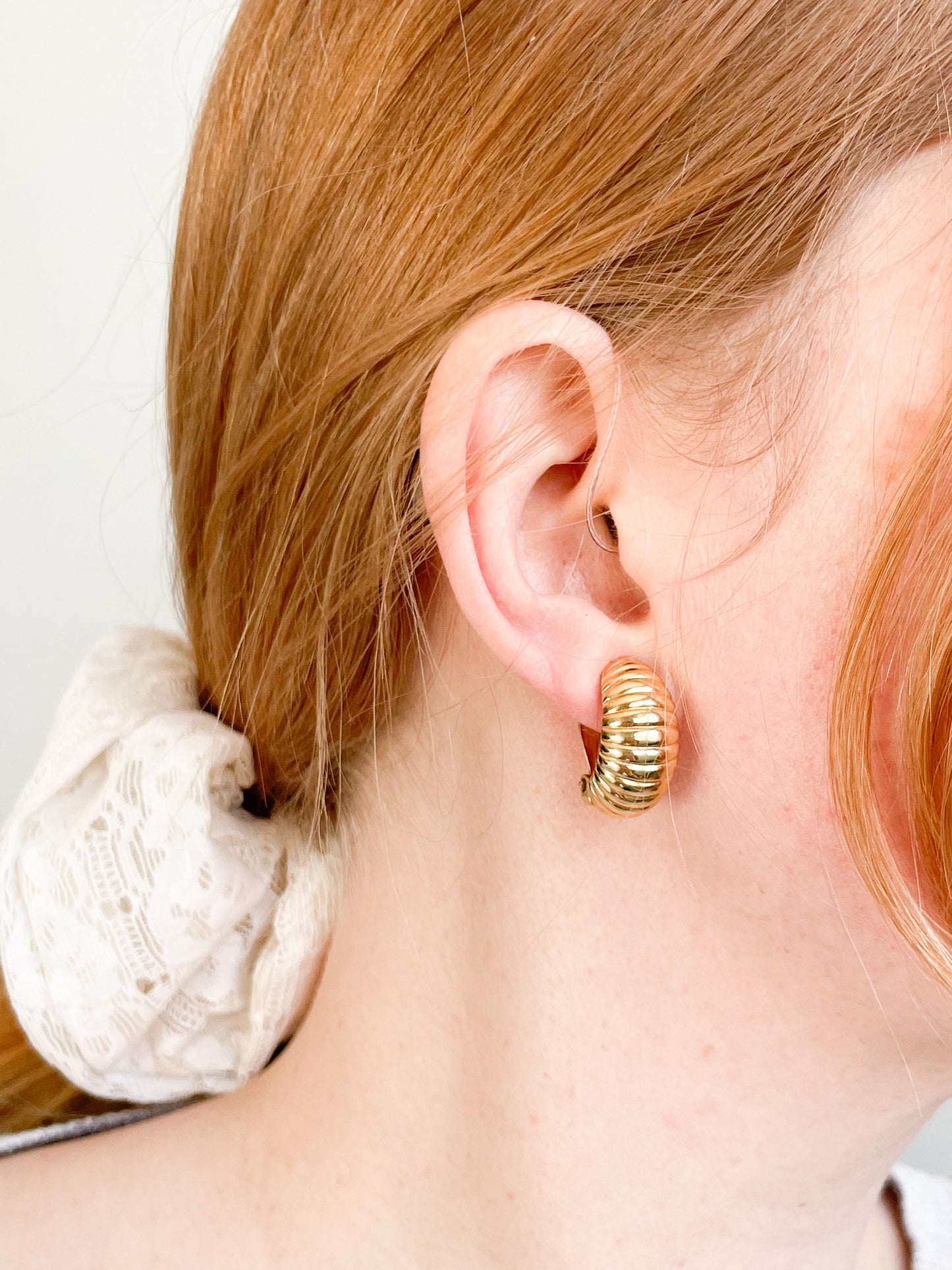 Gold Croissant Hoop Style Clip On Earrings