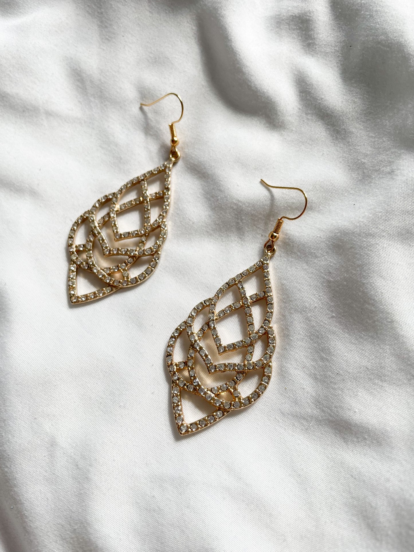 14K Gold Plated Crystal Ornate Dangle Earrings