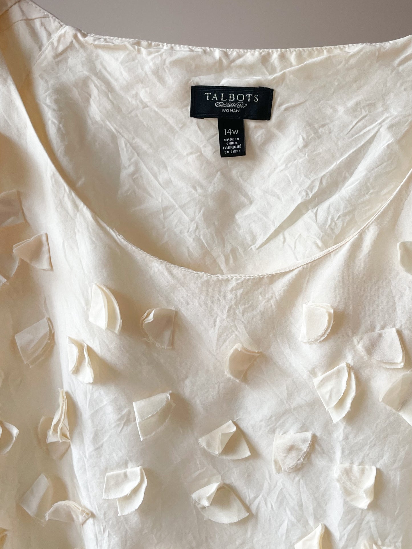 Talbots Cream Applique 100% Silk Cap Sleeve Top - Size 14