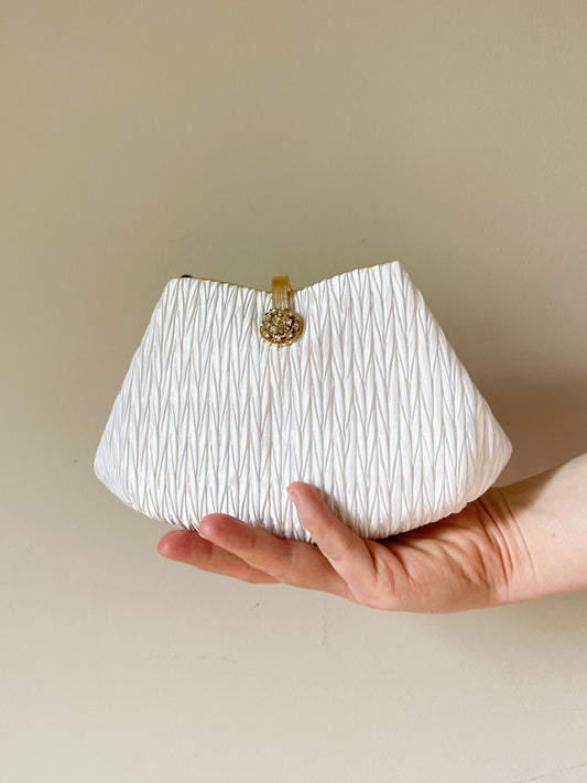 Golco White Satin Gold Sparkle 2-in-1 Evening Bag Clutch NWT