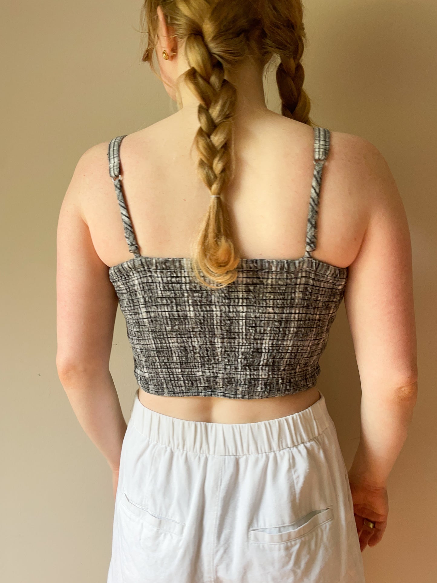 Hollister Grey Plaid Smocked Corset Square Neck Crop Top - Medium