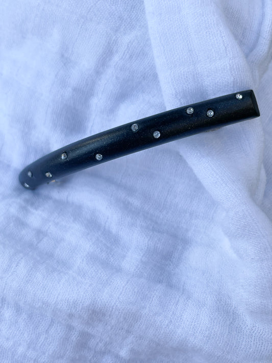 Black Sparkle Rhinestone Hair Barrette – Sleek & Elegant