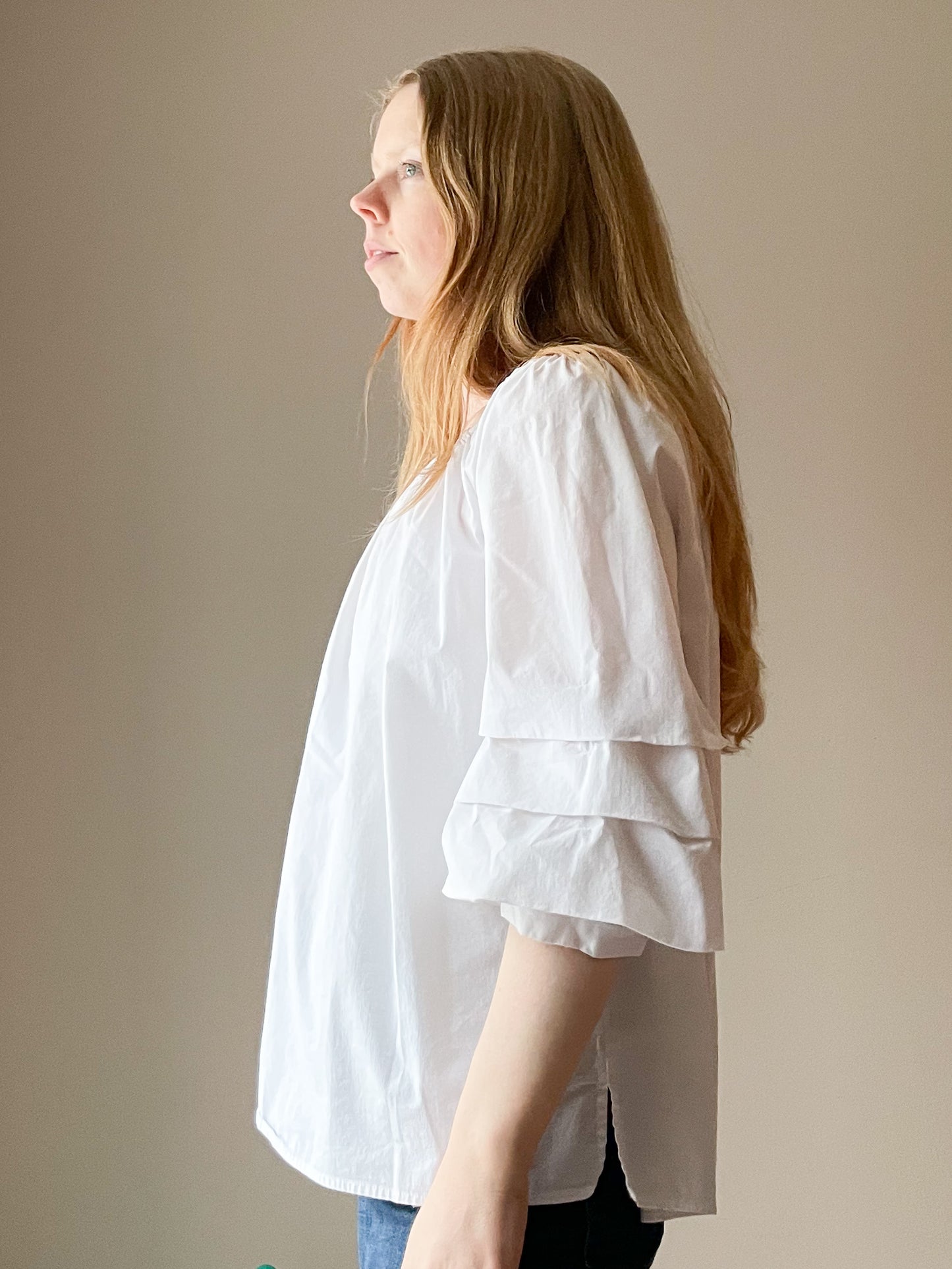 Grand & Greene White Off-Shoulder Ruffle Sleeve Blouse – Cotton Blend - Size Large
