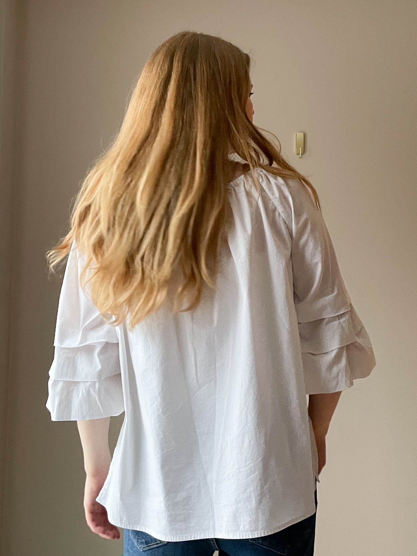 Grand & Greene White Off-Shoulder Ruffle Sleeve Blouse – Cotton Blend - Size Large