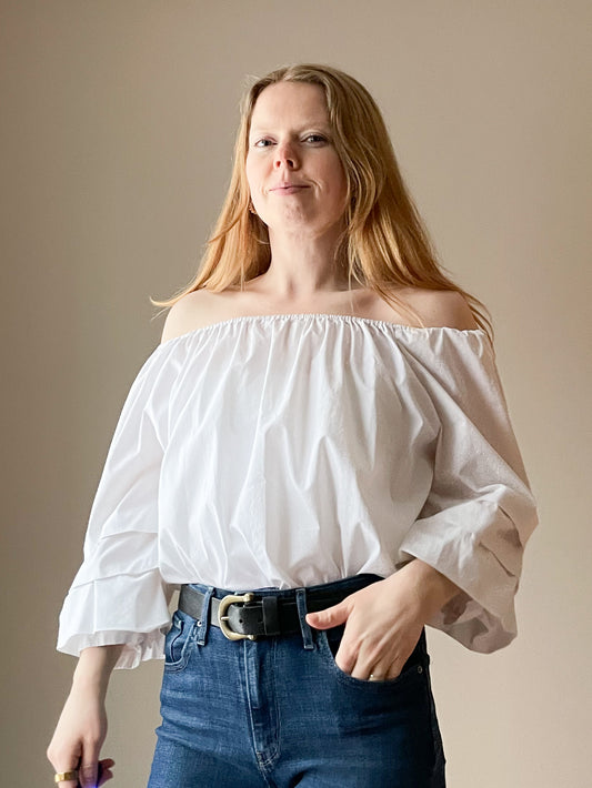 Grand & Greene White Off-Shoulder Ruffle Sleeve Blouse – Cotton Blend - Size Large