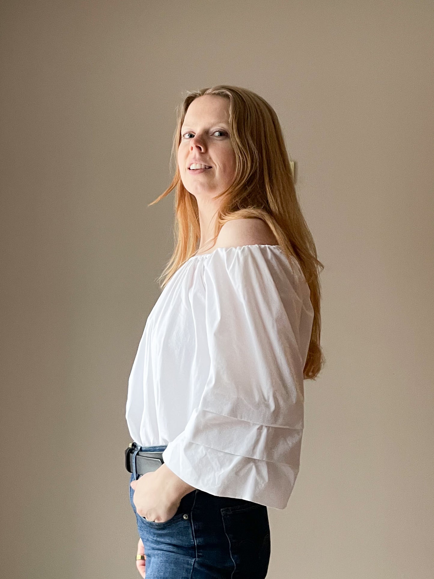 Grand & Greene White Off-Shoulder Ruffle Sleeve Blouse – Cotton Blend - Size Large