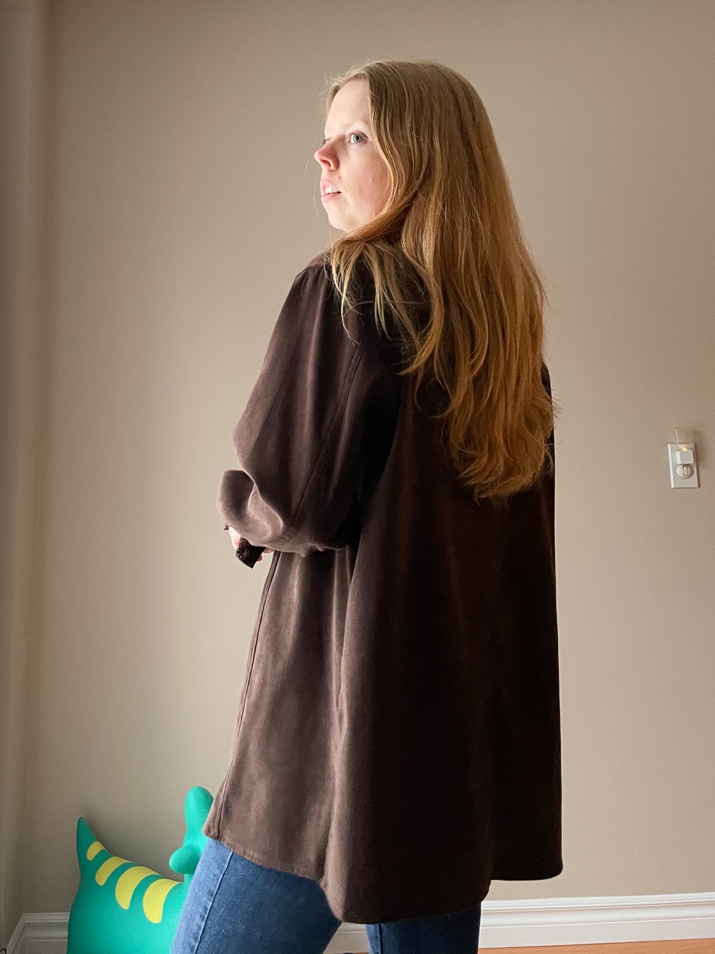 Outline Vintage Chocolate Brown Faux Suede Button-Up Jacket – Relaxed Fit - Size 12