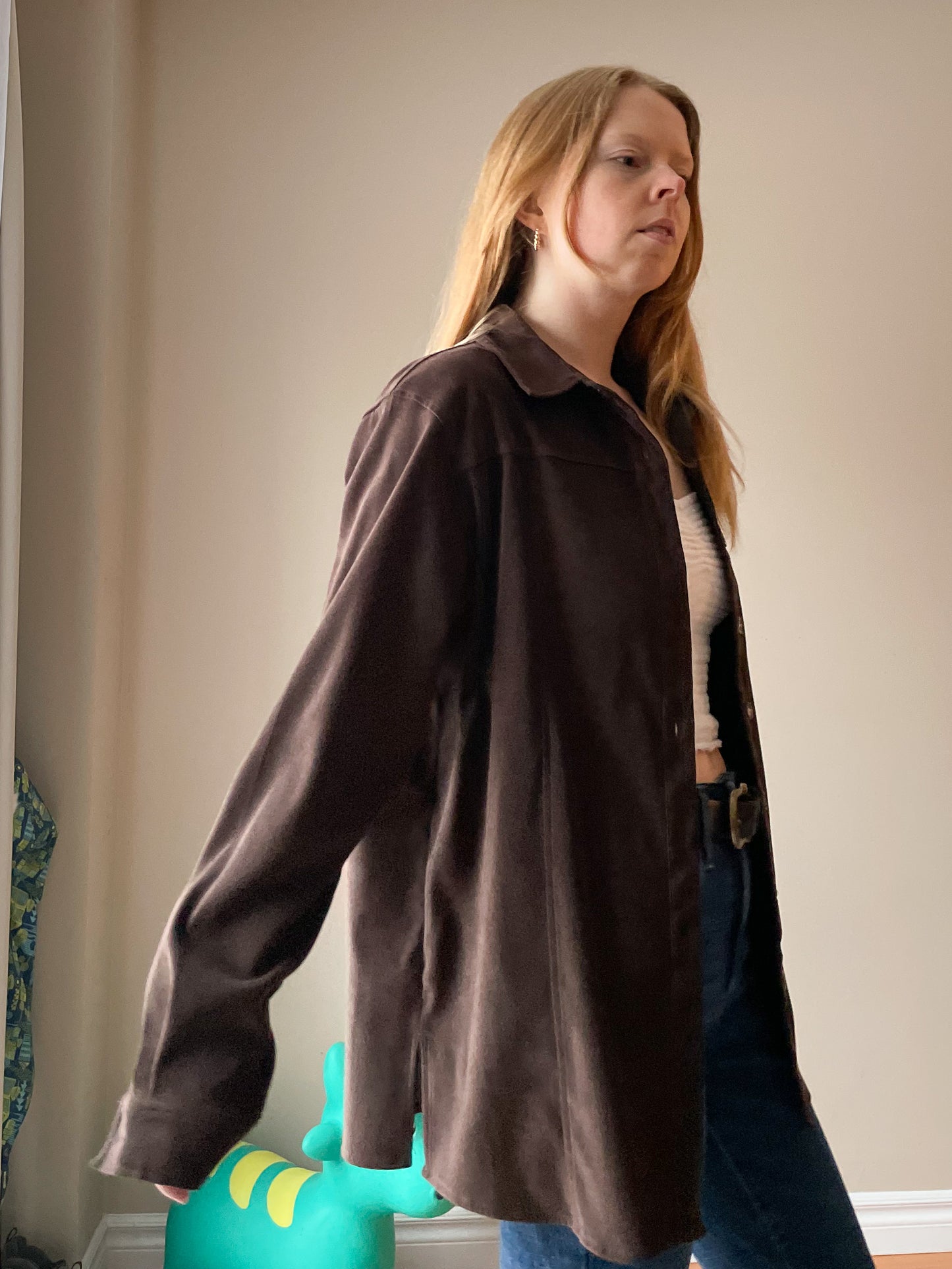 Outline Vintage Chocolate Brown Faux Suede Button-Up Jacket – Relaxed Fit - Size 12