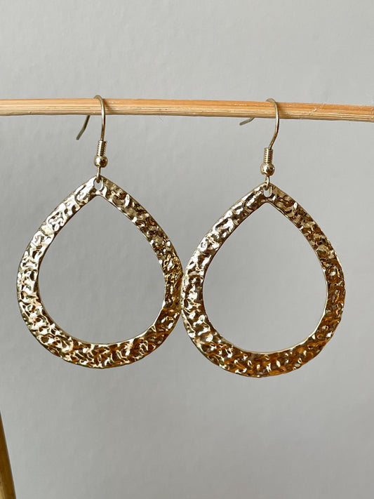 Hammered Gold Teardrop Earrings – Textured Dangle Design