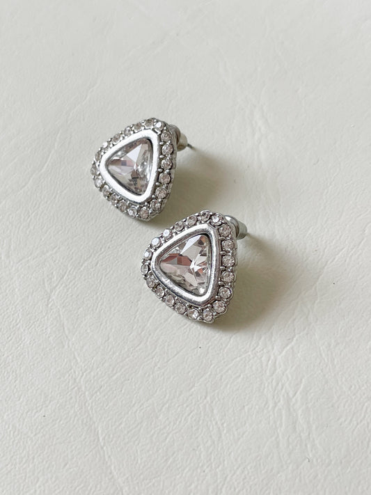 Triangular Crystal Halo Stud Earrings – Vintage Glamour
