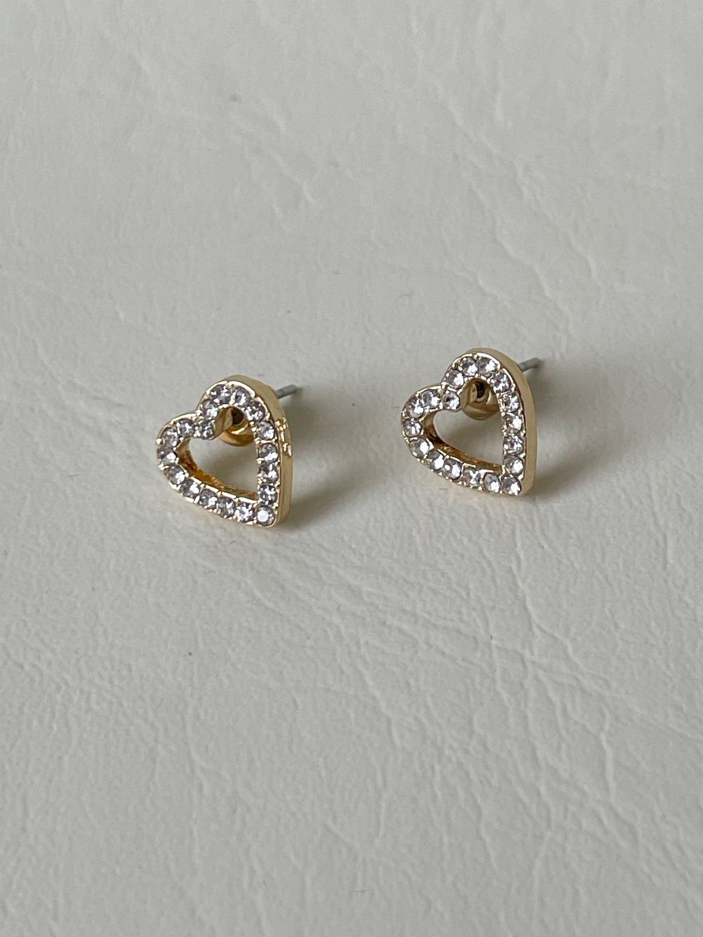 Dainty Gold Heart Stud Earrings – Pave Crystal Accents
