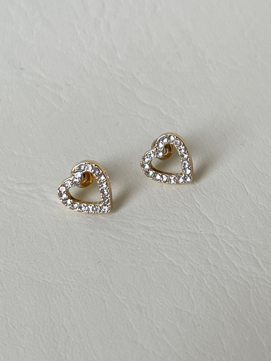 Dainty Gold Heart Stud Earrings – Pave Crystal Accents