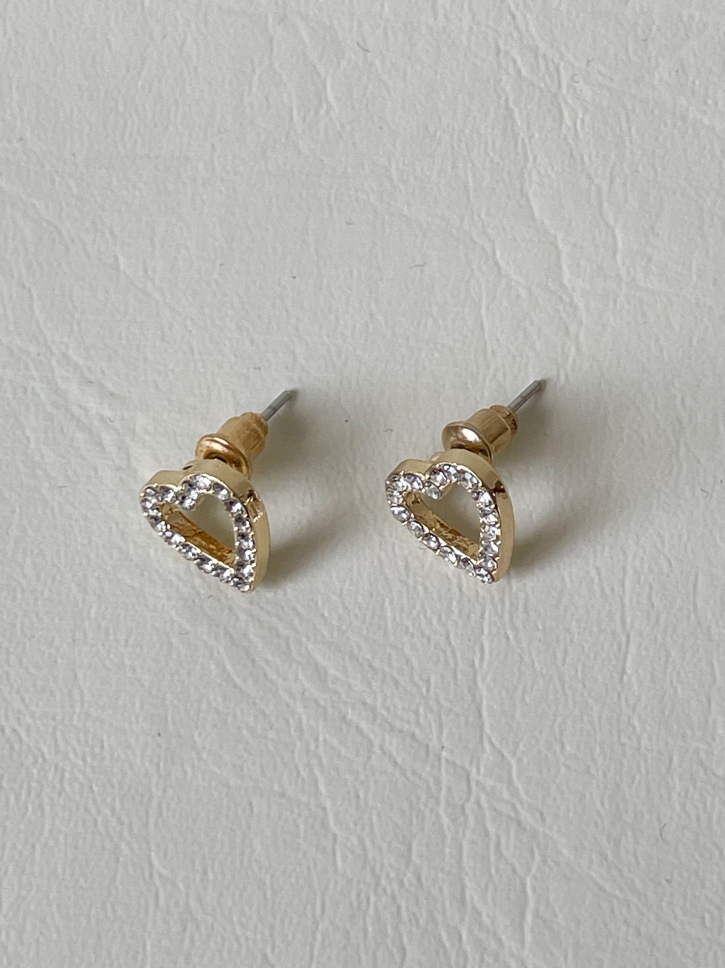 Dainty Gold Heart Stud Earrings – Pave Crystal Accents