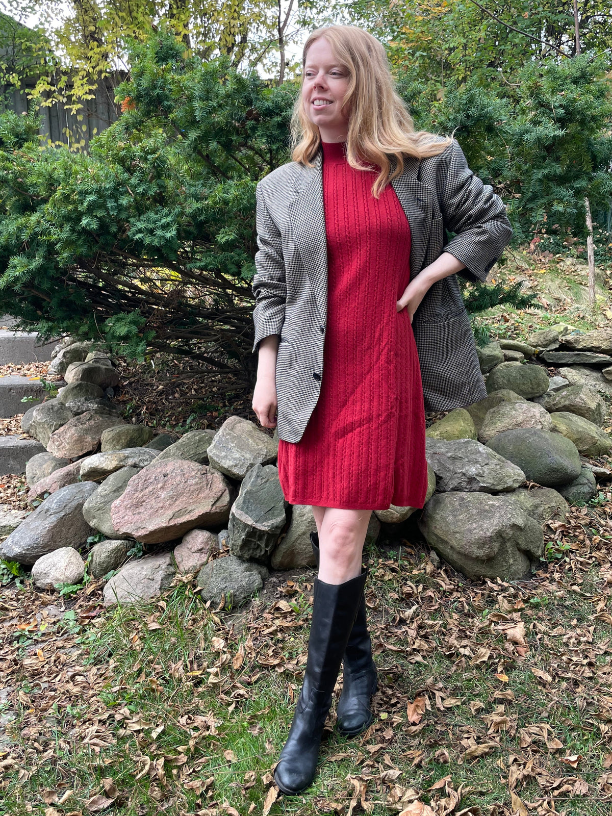 Abercrombie & Fitch Red Cotton-Blend Cable-Knit Sweater Dress – L/XL