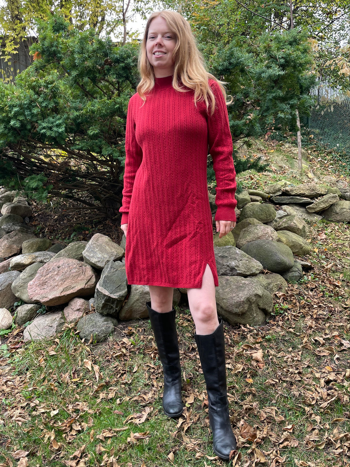Abercrombie & Fitch Red Cotton-Blend Cable-Knit Sweater Dress – L/XL