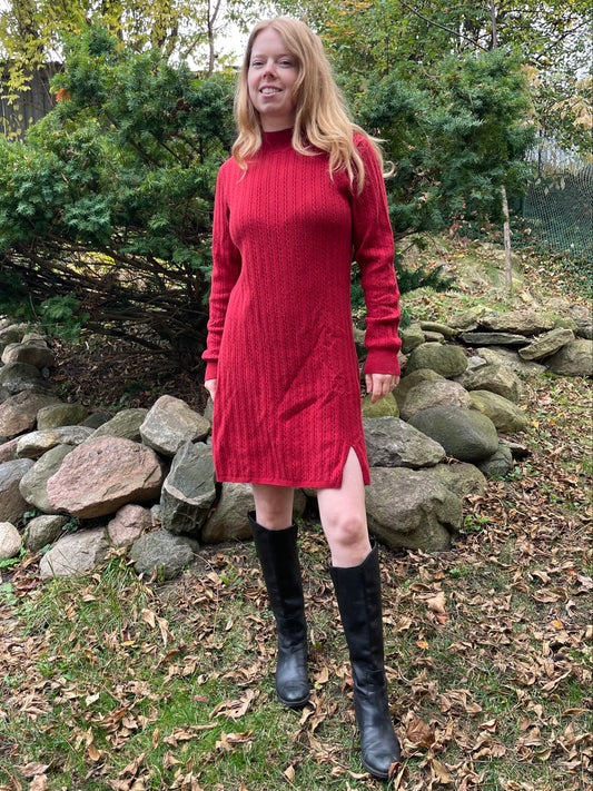 Abercrombie & Fitch Red Cotton-Blend Cable-Knit Sweater Dress – L/XL