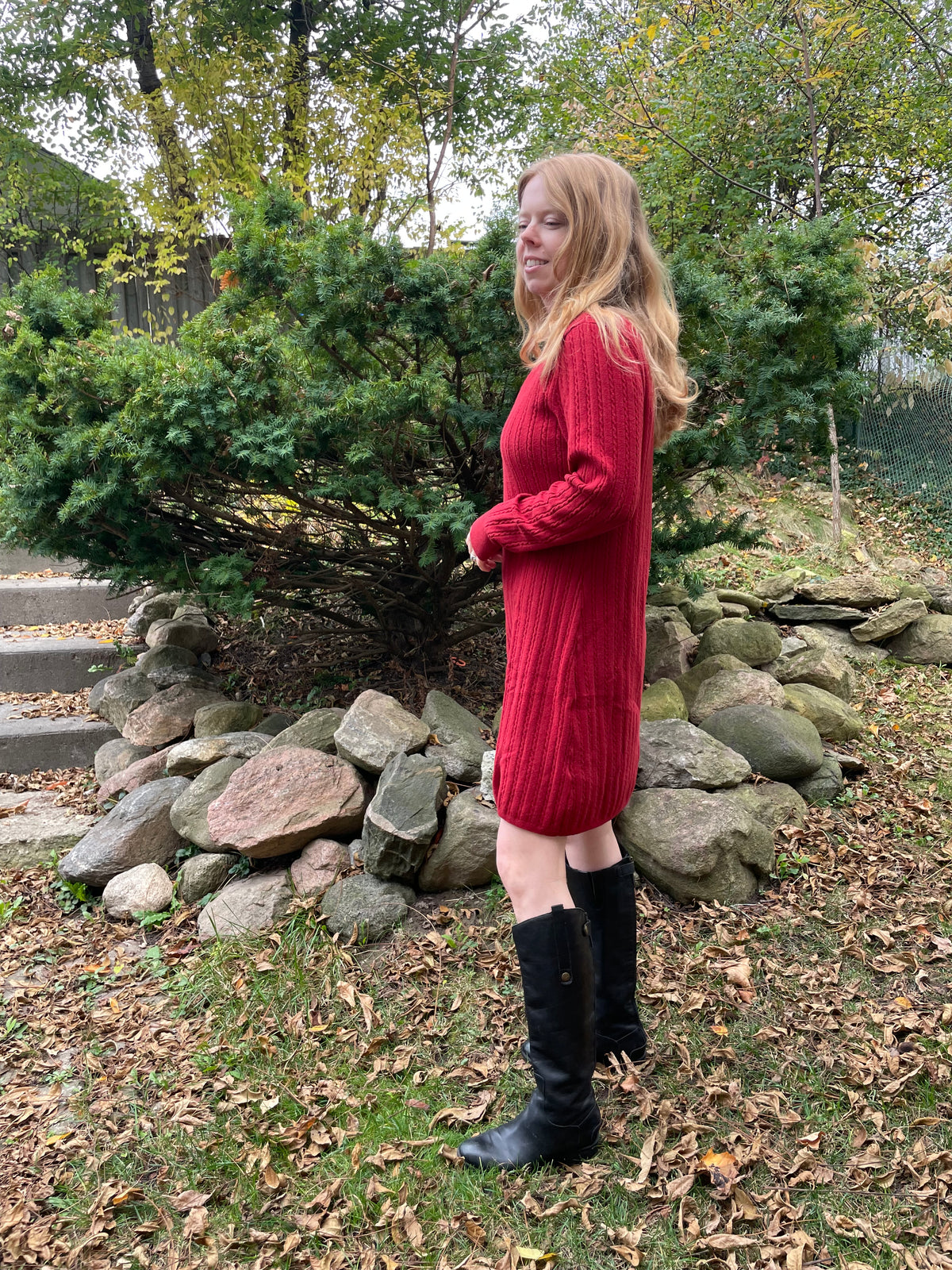 Abercrombie & Fitch Red Cotton-Blend Cable-Knit Sweater Dress – L/XL