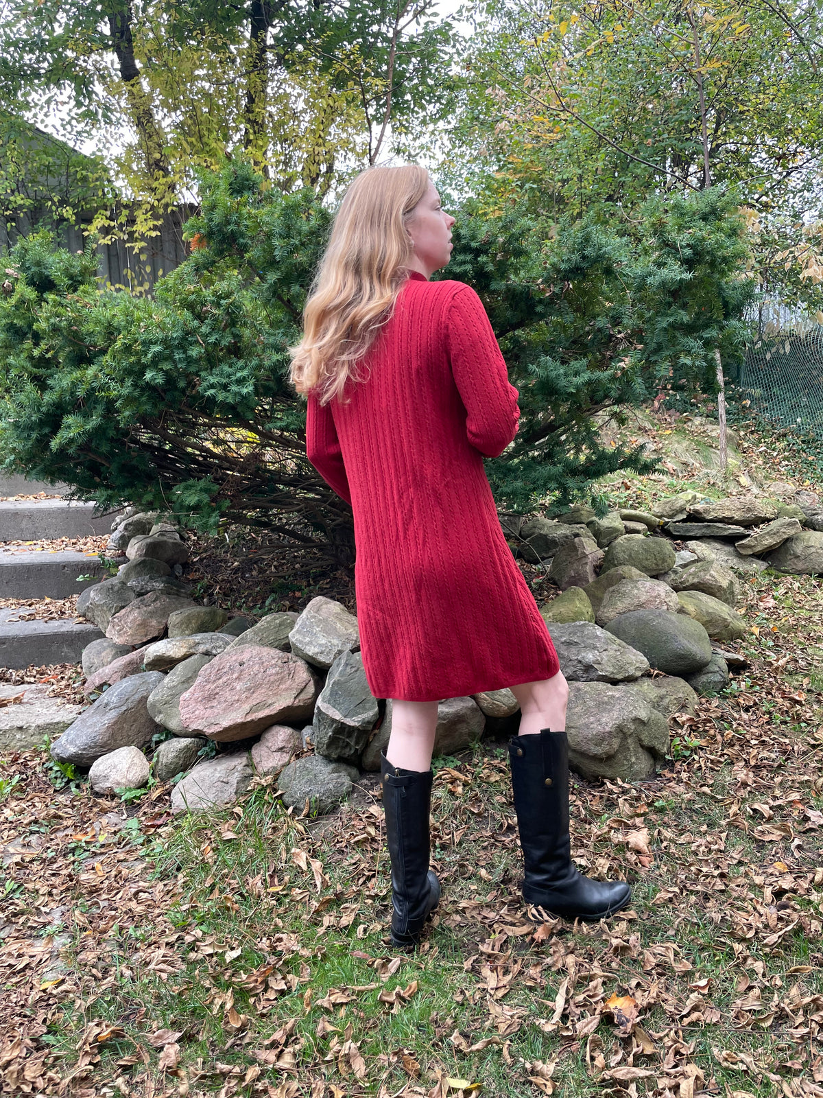 Abercrombie & Fitch Red Cotton-Blend Cable-Knit Sweater Dress – L/XL