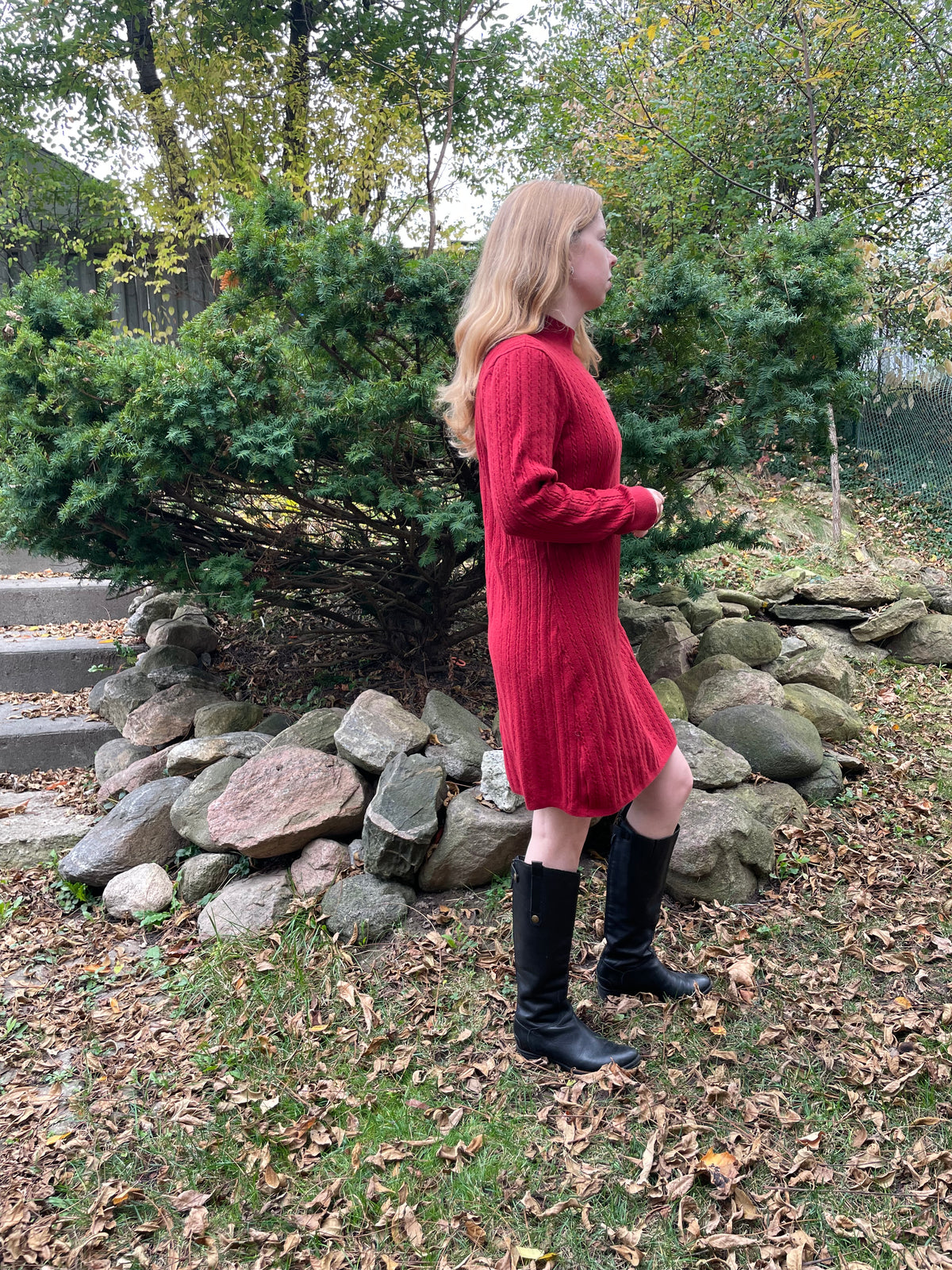 Abercrombie & Fitch Red Cotton-Blend Cable-Knit Sweater Dress – L/XL