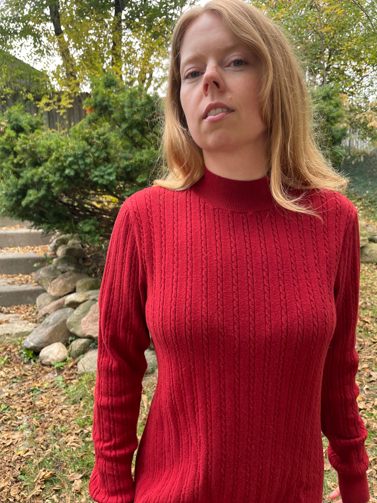 Abercrombie & Fitch Red Cotton-Blend Cable-Knit Sweater Dress – L/XL