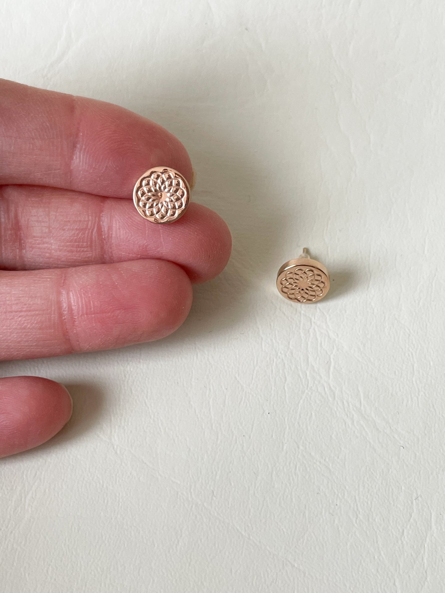 Rose Gold Mandala Stud Earrings – Minimalist Boho Design