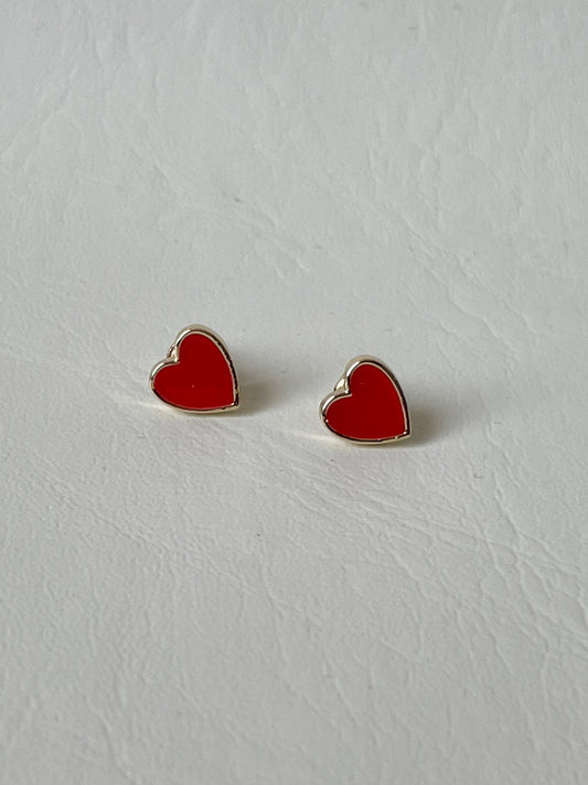 Red Enamel Heart Stud Earrings – Playful & Classic