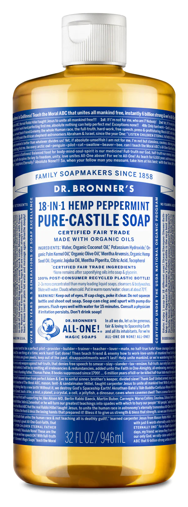 Peppermint - Dr. Bronner's Organic Pure Castile Liquid Soap