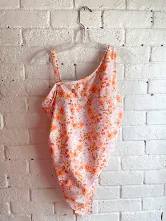 Kona Sol Orange Floral 2-in-1 Strap One Piece Swim Suit - Size 16